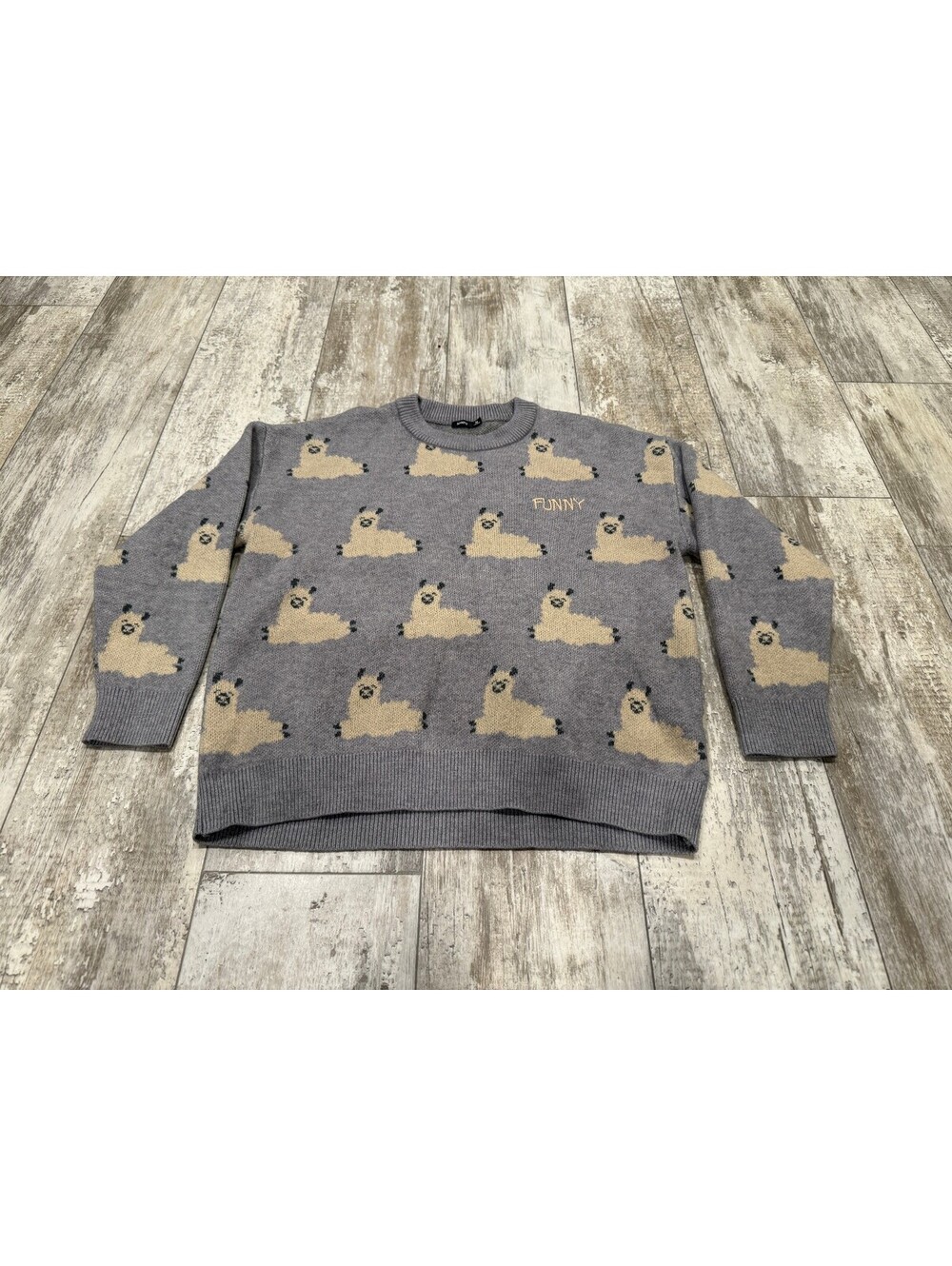 SANFU Womens M Gray Sheep Sweater Novelty Animal Cottagecore